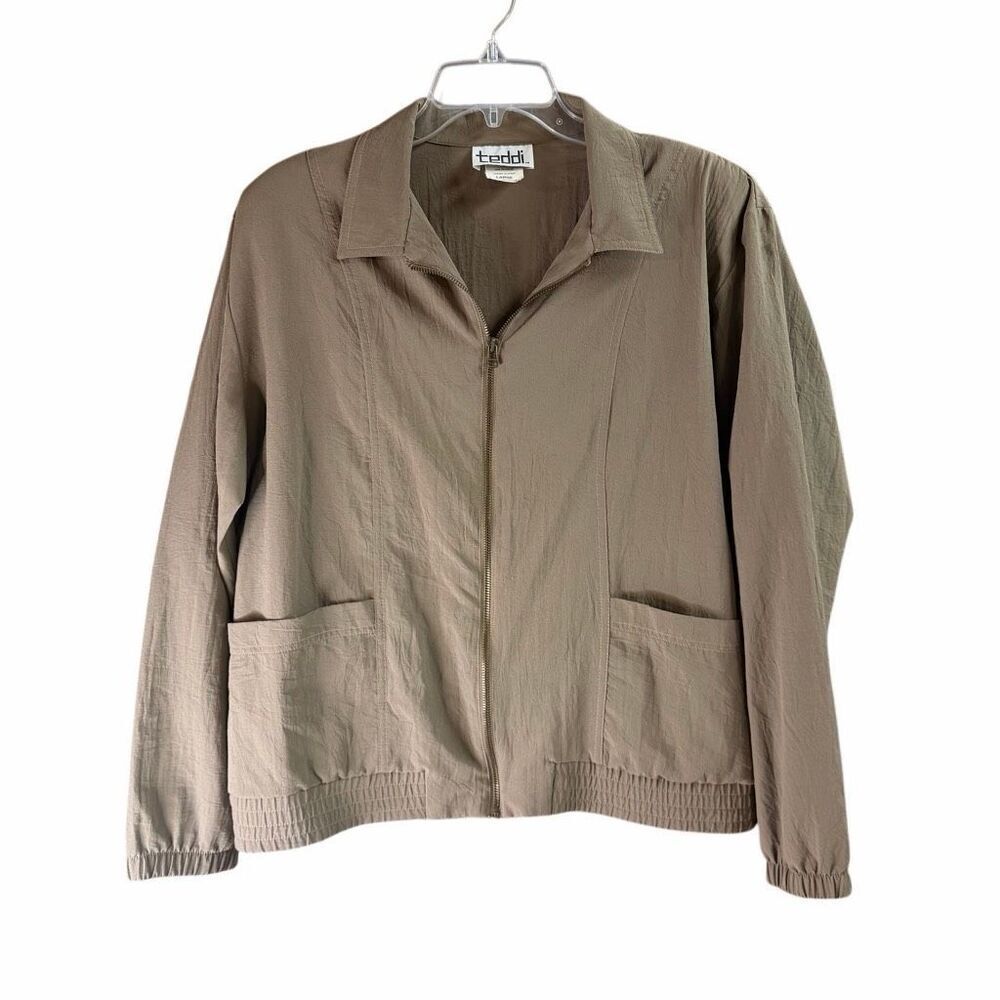 Vintage TEDDI Women’s Zip Front Lightweight Jacket Size Large Taupe